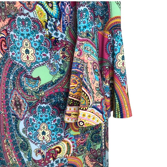 Tommy Hilfiger Dress Size 4 Paisley Fine Soft Nylon 3/4 Bell Sleeves. - Picture 3 of 6